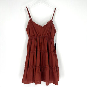 Max Ash Babydoll Dress Womens XL Brown Tiered Mini Boho Cottage‎ Empire Waist